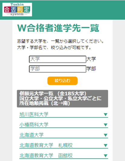 W合格者進学先一覧